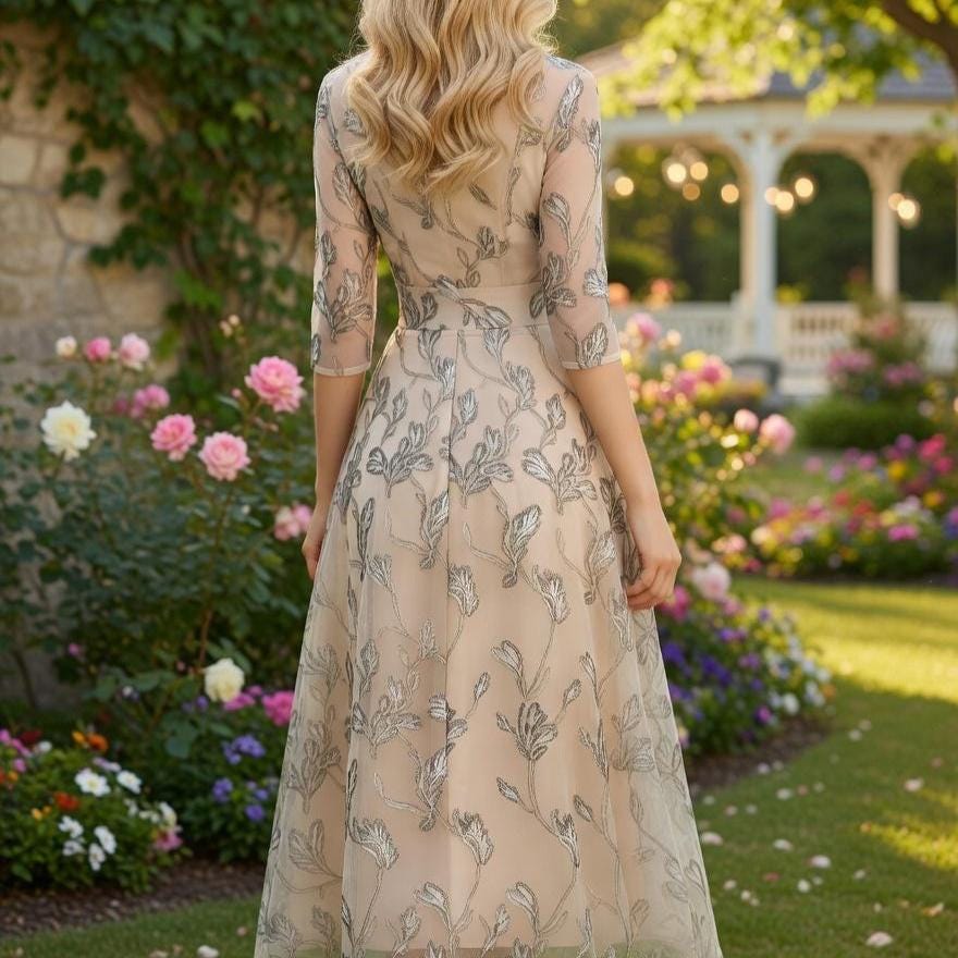 Elegant Leaf Pattern Wrap Midi Dress, French Style Tea Dress, Vintage Inspired Spring Summer