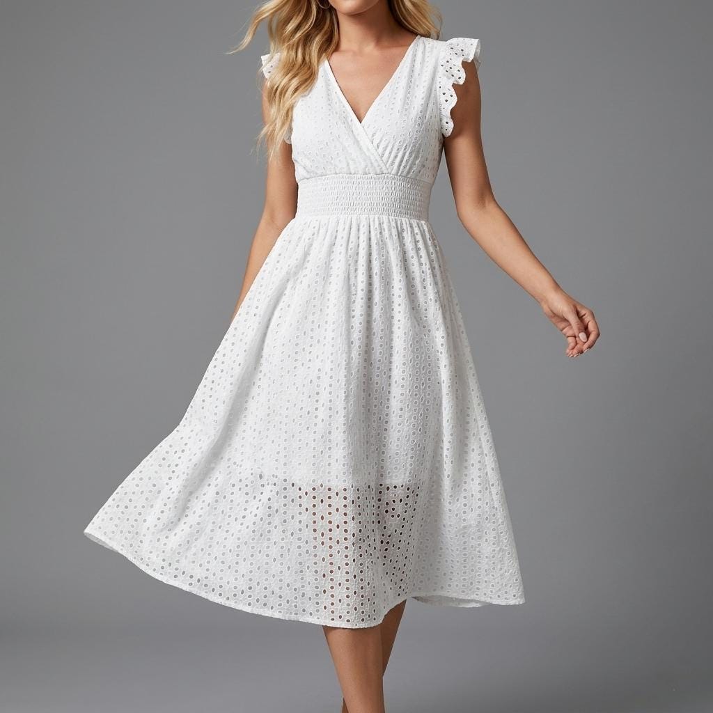 White Lace V Neck Dress | Sleeveless A Line Beach Boho Summer Outfit