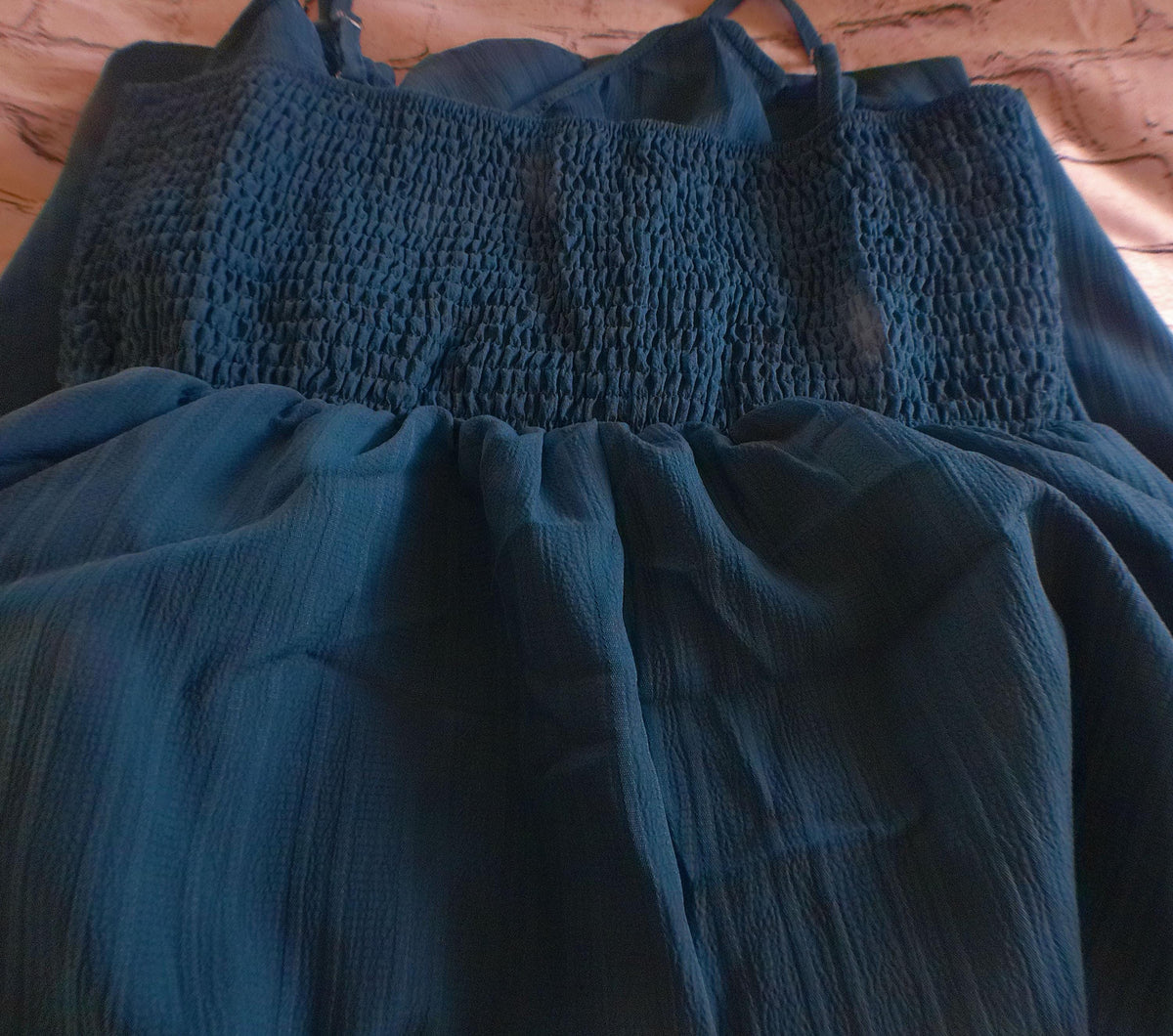 Teal V Neck Sleeveless, Midi Dress Lace Waist Sundress