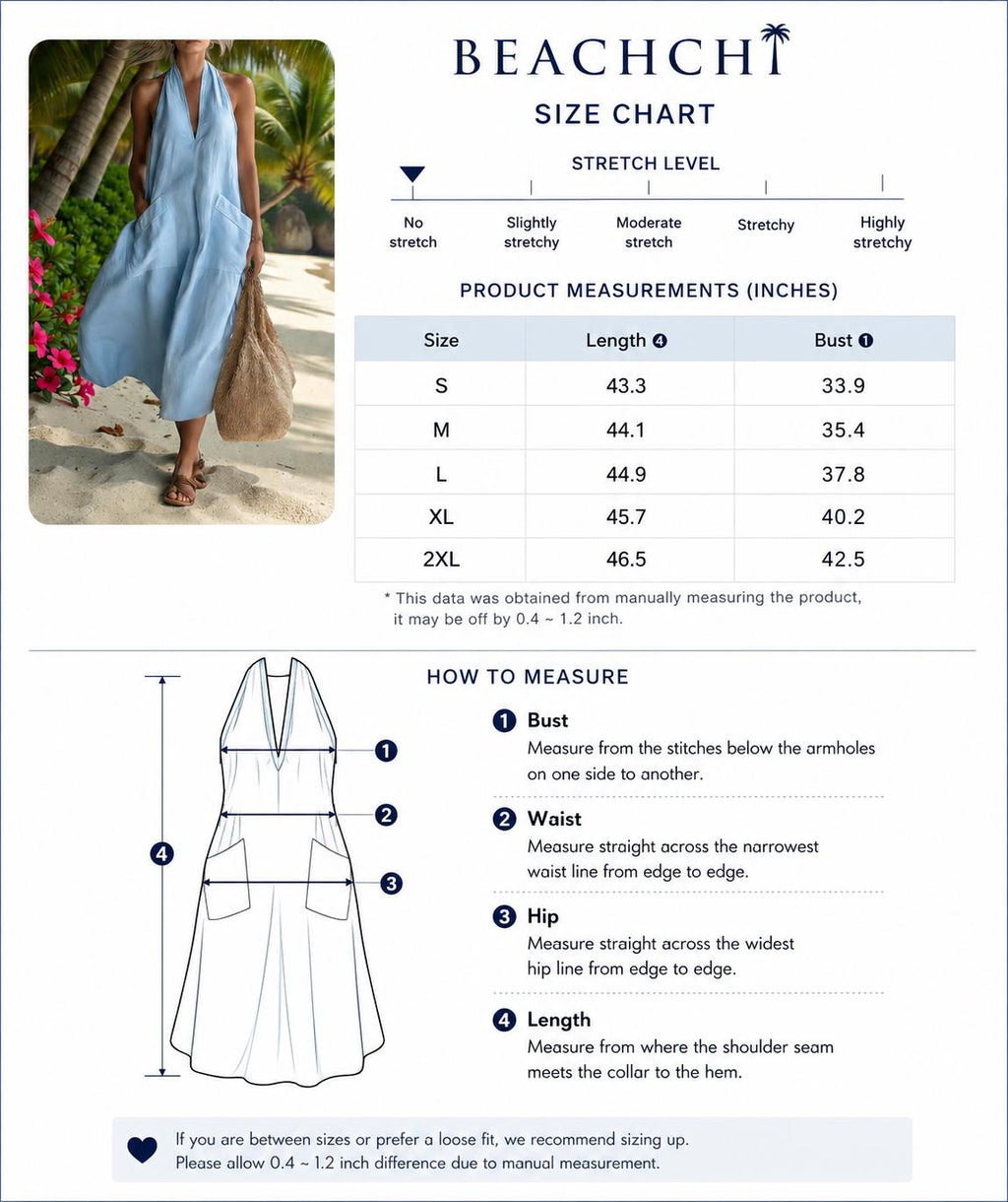 Summer Casual Halter Neck Pocket Midi Dress
