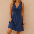 Women's V-Neck Mini Dress, Twist Front Summer Dress, Flowy A-Line Sundress