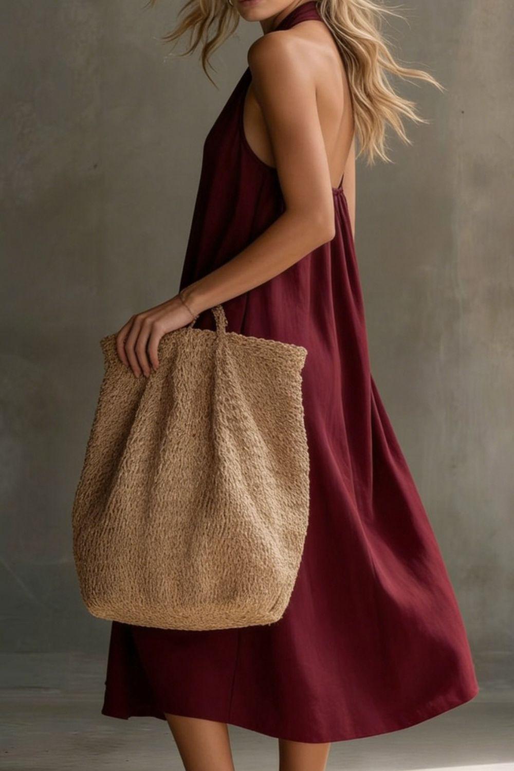 Summer Casual Halter Neck Pocket Midi Dress