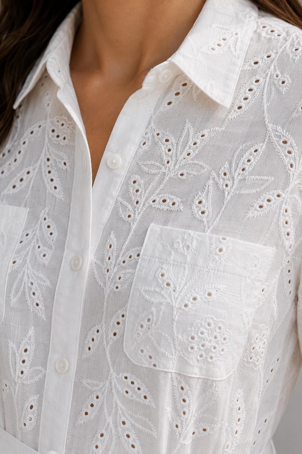 Eyelet Cotton Shirt Dress | Soft Summer Midi Dress | Beach Resort Wear