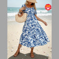 Floral Maxi Dress: Puff Sleeve Square Neck Summer Vacation Style
