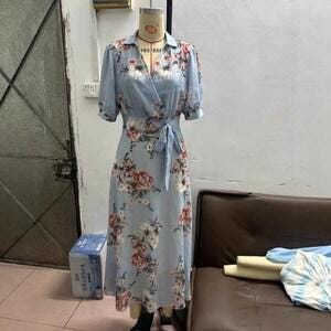 Floral Chiffon Maxi Dress | Boho Wrap Style, Long Sleeve Vacation Outfit