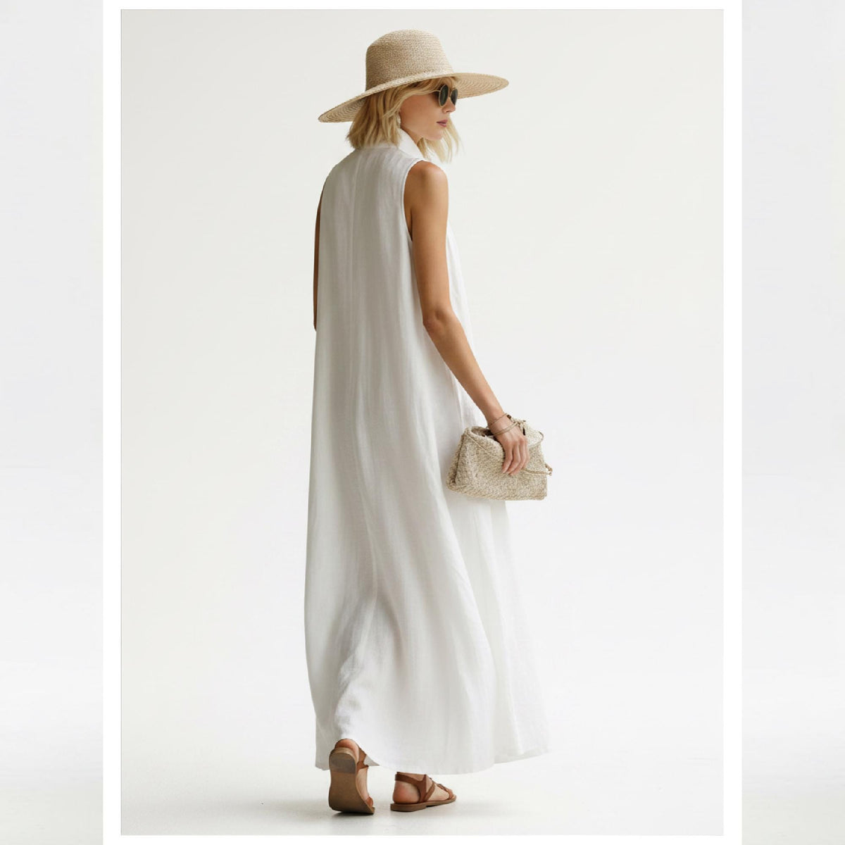 Women Linen Look Midi Dress Sleeveless A-Line Wrap Dress Elegant Minimalist Dress Summer Maxi Dress