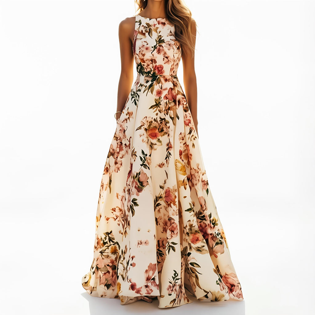Women's Sleeveless Floral Maxi Dress | Boho Wedding Guest Dress | Elegant Summer Evening Gown | Gift for her | Summer Floral Dress