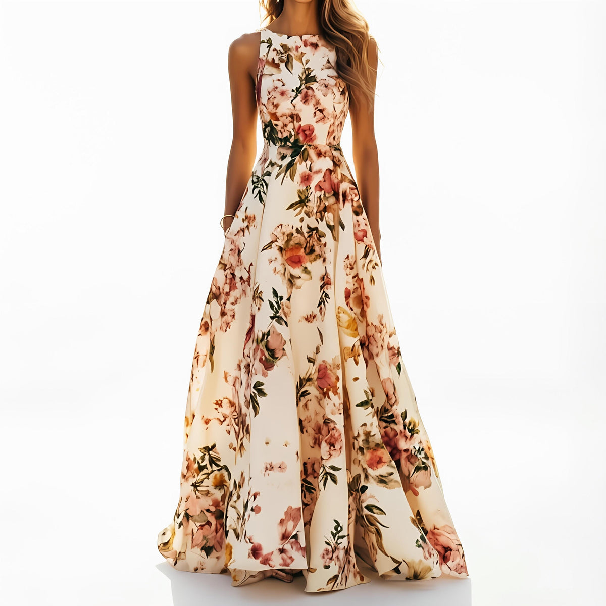 Women's Sleeveless Floral Maxi Dress | Boho Wedding Guest Dress | Elegant Summer Evening Gown | Gift for her | Summer Floral Dress