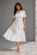 Eyelet Cotton Shirt Dress | Soft Summer Midi Dress | Beach Resort Wear