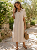 Boho Maxi Dress Women, Button Front Shirt Style, Minimalist Natural Dress, Casual Summer Beach Dress, Vacation Resort Wear
