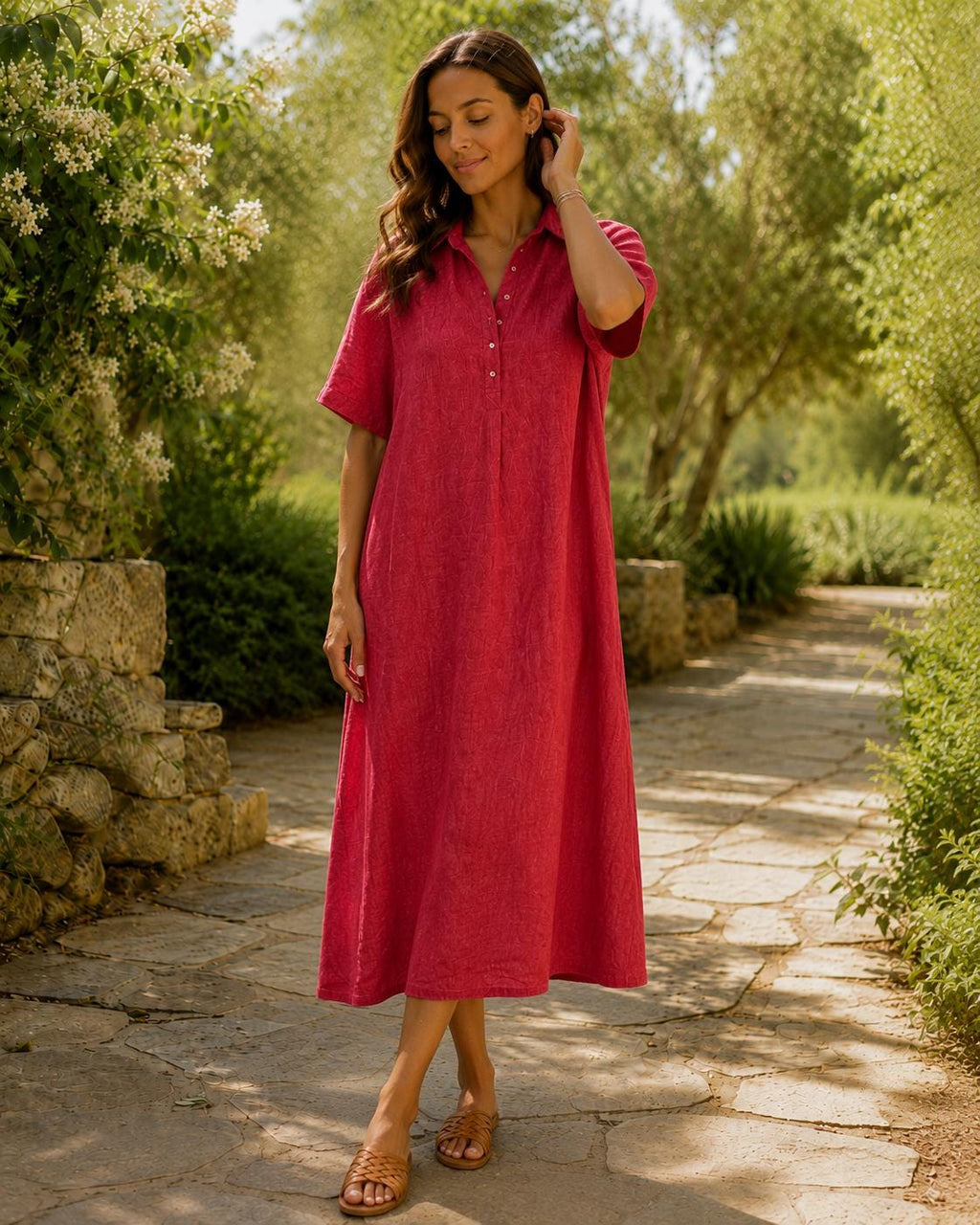 Boho Maxi Dress Women, Button Front Shirt Style, Minimalist Natural Dress, Casual Summer Beach Dress, Vacation Resort Wear