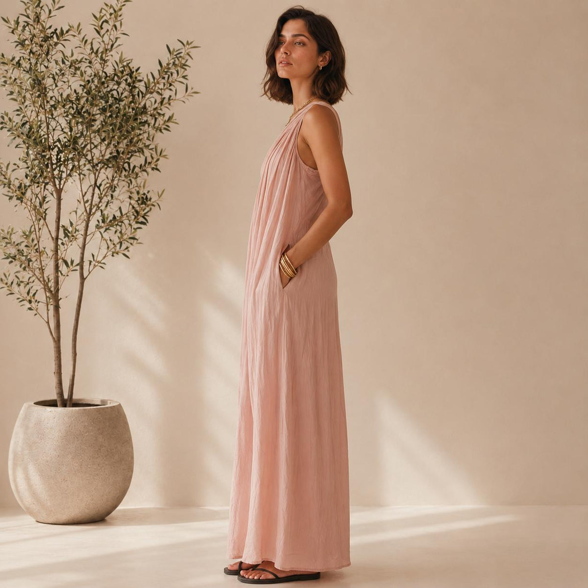 One Shoulder Draped Maxi Dress, Flowy Boho Resort Wear, Elegant Summer Gown