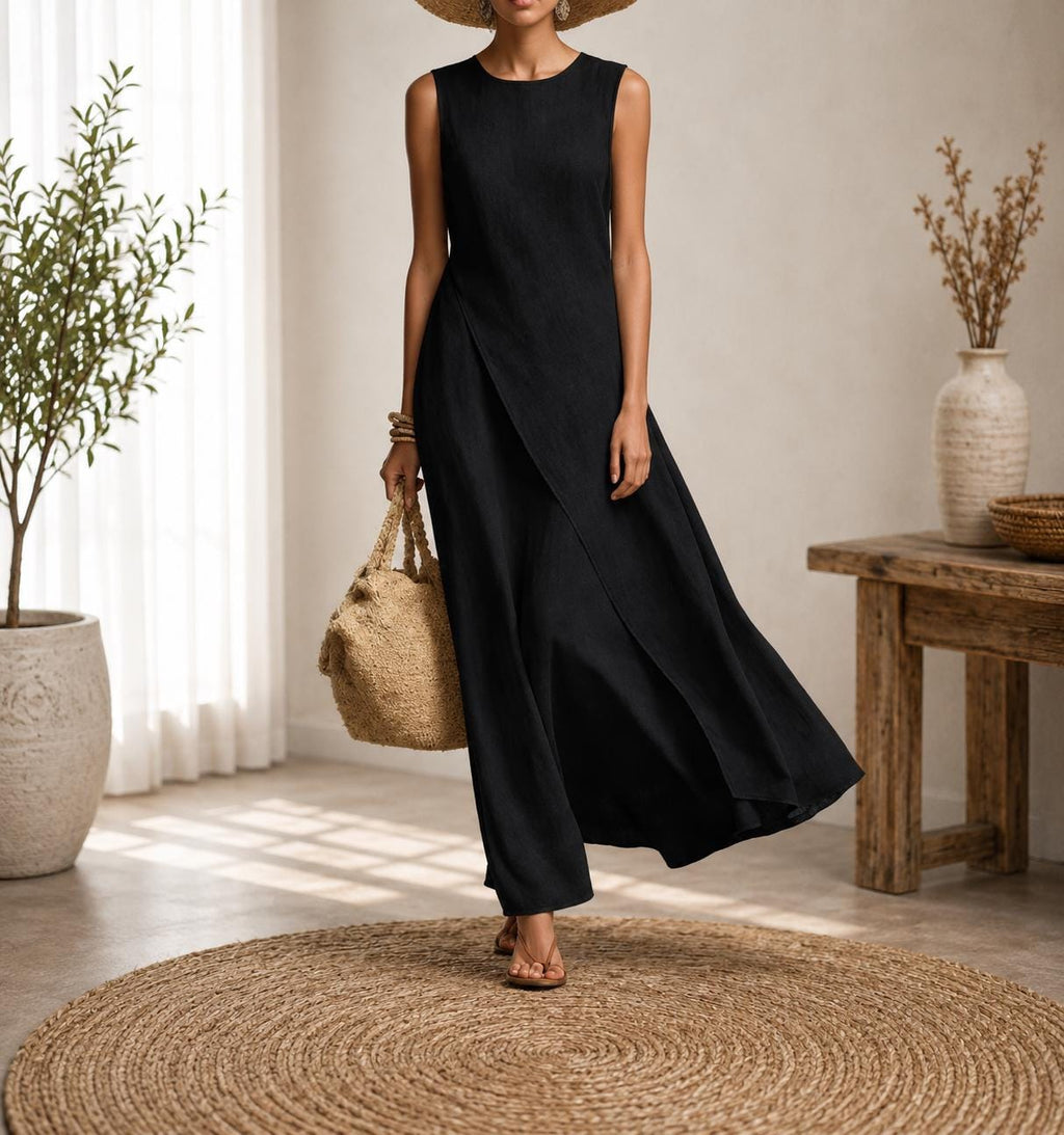 Women's Sleeveless Asymmetrical Maxi Dress | Casual Flowy Summer Dress | Elegant Loose Fit Long Dress | Minimalist Vacation Dress