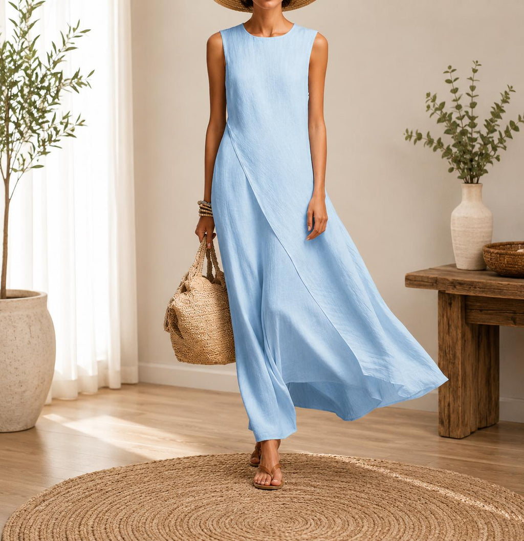 Women's Sleeveless Asymmetrical Maxi Dress | Casual Flowy Summer Dress | Elegant Loose Fit Long Dress | Minimalist Vacation Dress