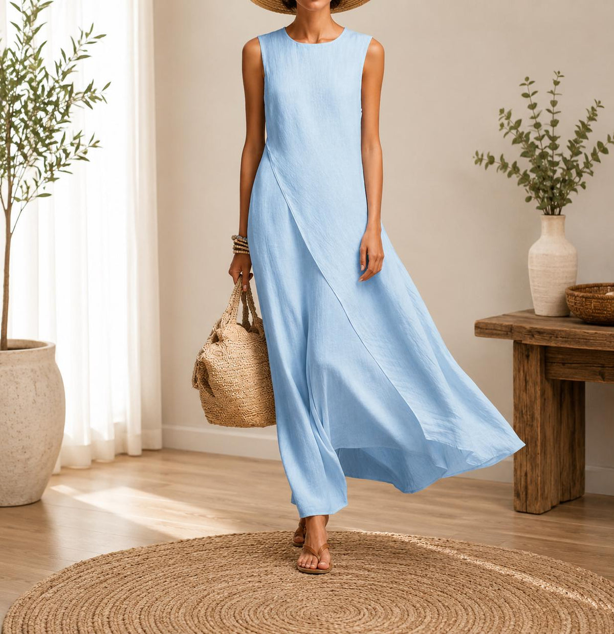 Women's Sleeveless Asymmetrical Maxi Dress | Casual Flowy Summer Dress | Elegant Loose Fit Long Dress | Minimalist Vacation Dress