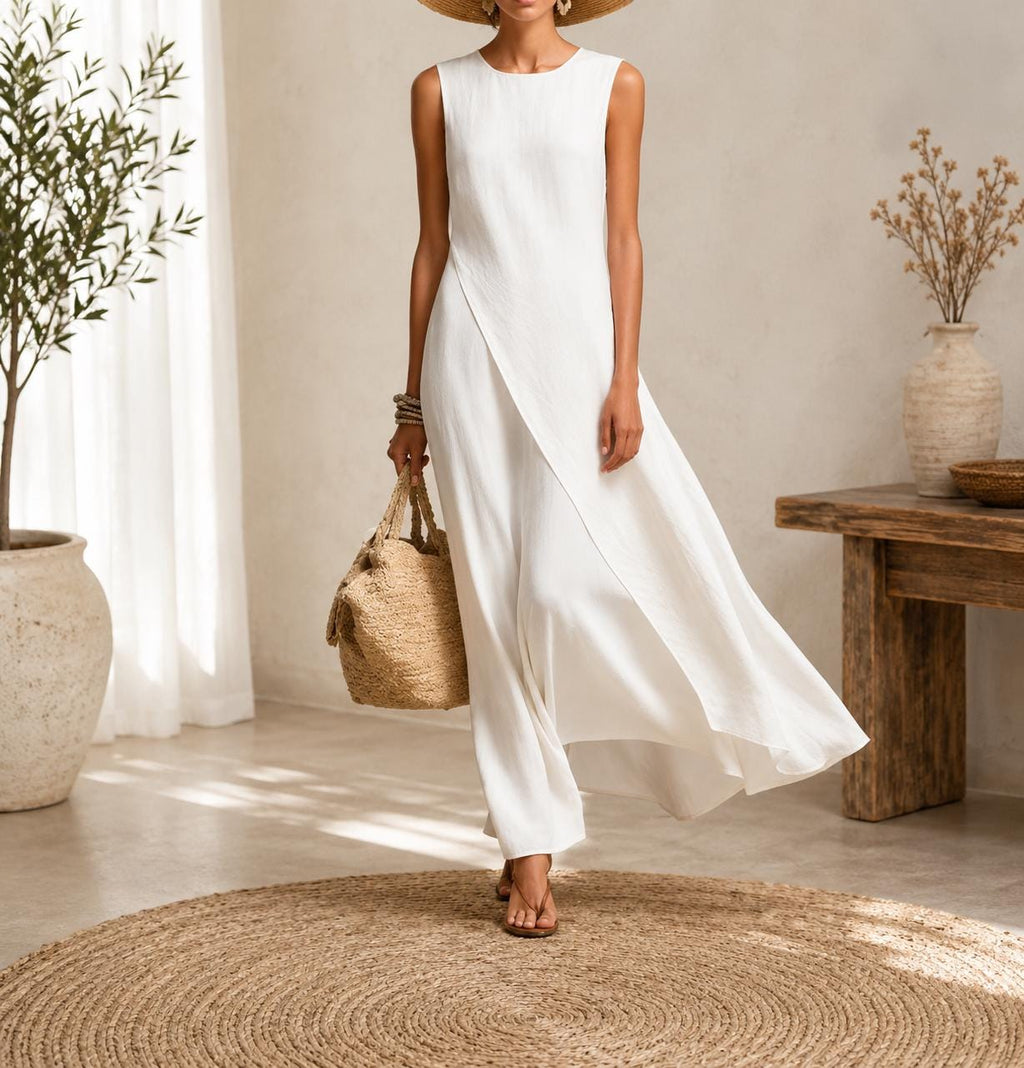 Women's Sleeveless Asymmetrical Maxi Dress | Casual Flowy Summer Dress | Elegant Loose Fit Long Dress | Minimalist Vacation Dress