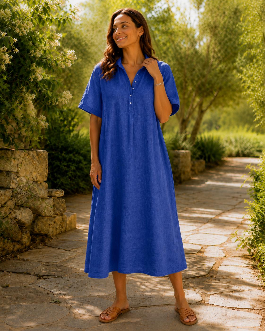 Boho Maxi Dress Women, Button Front Shirt Style, Minimalist Natural Dress, Casual Summer Beach Dress, Vacation Resort Wear