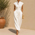 Elegant Maxi Dress, Sleeveless Stand Collar Midi with Pockets, Minimalist Summer Outfit, Chic Vacation Wear