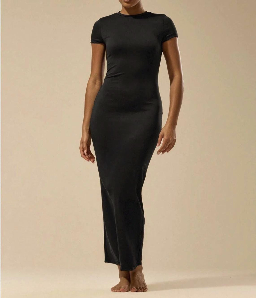 Cotton Maxi  Dress, XS-XL, Soft Cotton, Short Sleeve, Bodycon, Casual, Lounge Dress, Plain Basic, Stretch, Women Outfit