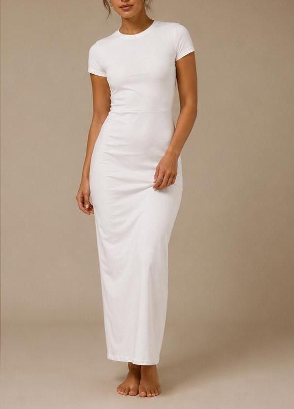 Cotton Maxi  Dress, XS-XL, Soft Cotton, Short Sleeve, Bodycon, Casual, Lounge Dress, Plain Basic, Stretch, Women Outfit