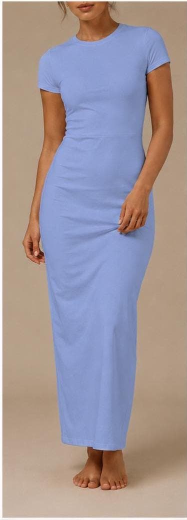Cotton Maxi  Dress, XS-XL, Soft Cotton, Short Sleeve, Bodycon, Casual, Lounge Dress, Plain Basic, Stretch, Women Outfit