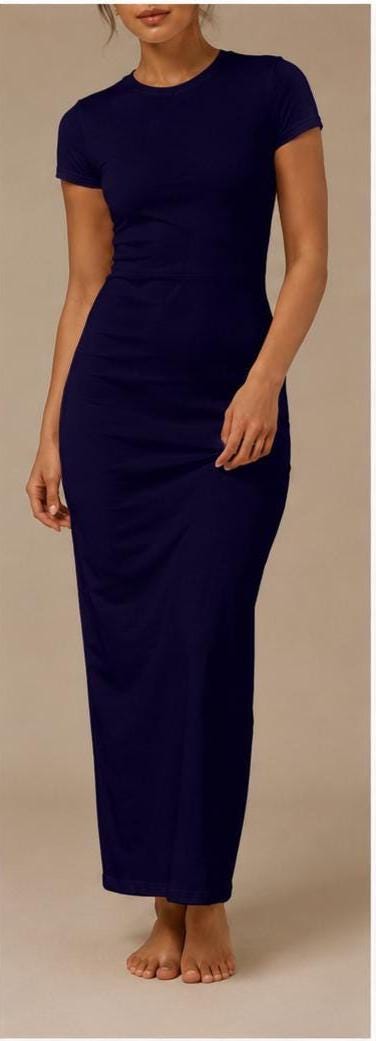 Cotton Maxi  Dress, XS-XL, Soft Cotton, Short Sleeve, Bodycon, Casual, Lounge Dress, Plain Basic, Stretch, Women Outfit
