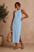 Womens Sleeveless Maxi Dress Boho Summer Dress Casual Linen Look Dress Elegant Vacation Dress Beach Resort Dress Loose Fit Long Dress
