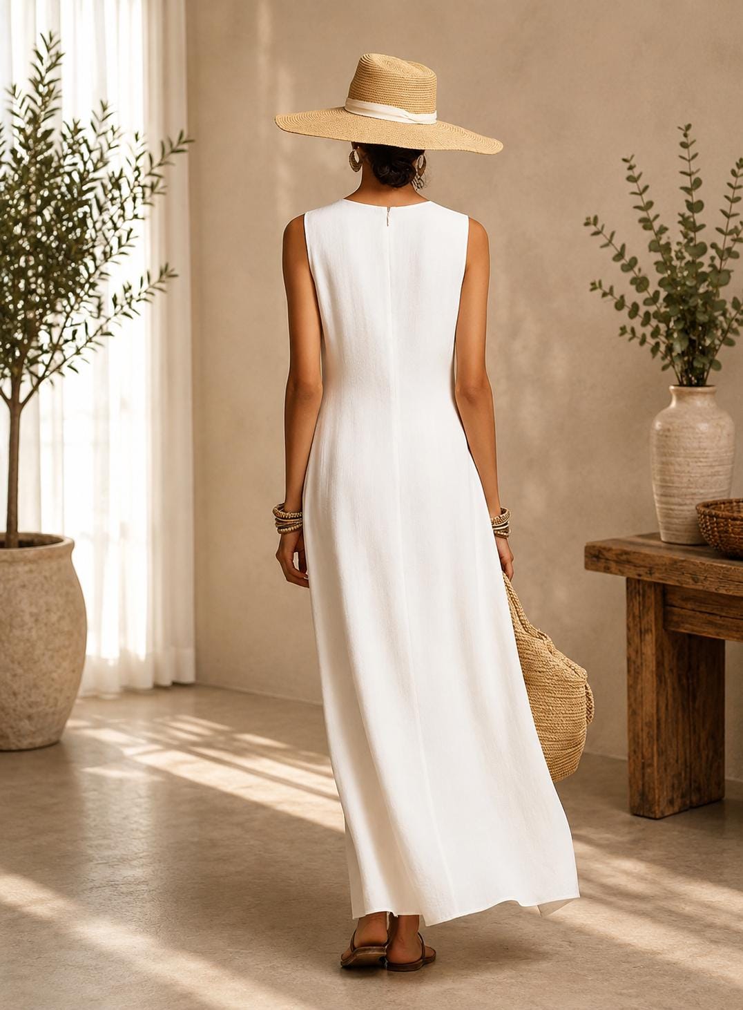 Women's Sleeveless Asymmetrical Maxi Dress | Casual Flowy Summer Dress | Elegant Loose Fit Long Dress | Minimalist Vacation Dress