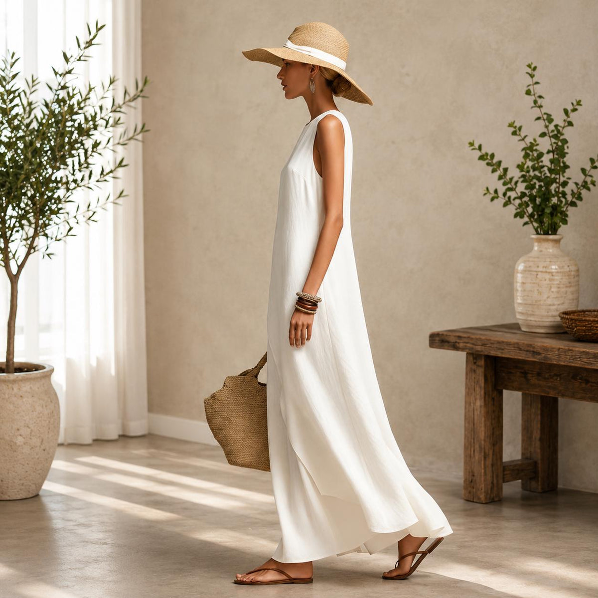 Women's Sleeveless Asymmetrical Maxi Dress | Casual Flowy Summer Dress | Elegant Loose Fit Long Dress | Minimalist Vacation Dress