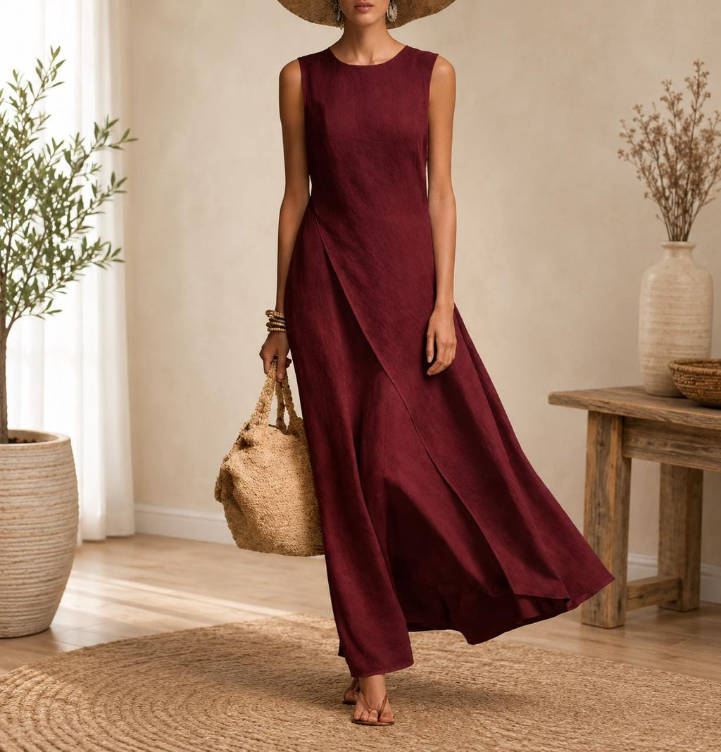 Women's Sleeveless Asymmetrical Maxi Dress | Casual Flowy Summer Dress | Elegant Loose Fit Long Dress | Minimalist Vacation Dress