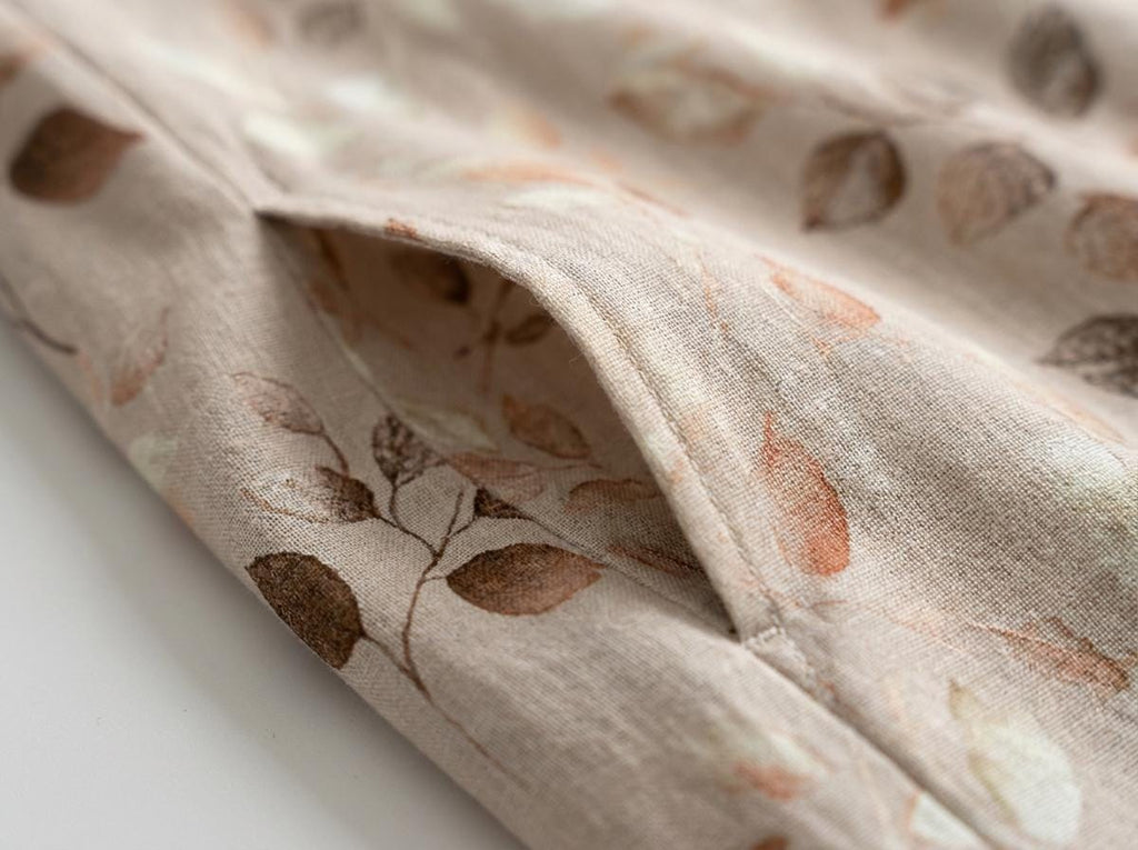 Beige Terracotta Leaf Maxi Dress | Watercolor Botanical Boho Summer A-Line Silhouette