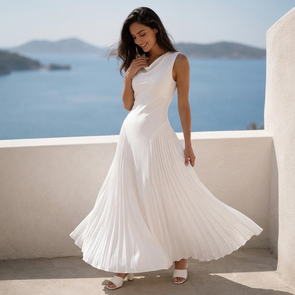 White Maxi Dress, Pleated Dress, Sleeveless Dress, Summer Dress Women, Elegant White Dress, Resort Dress, Wedding Guest Dress