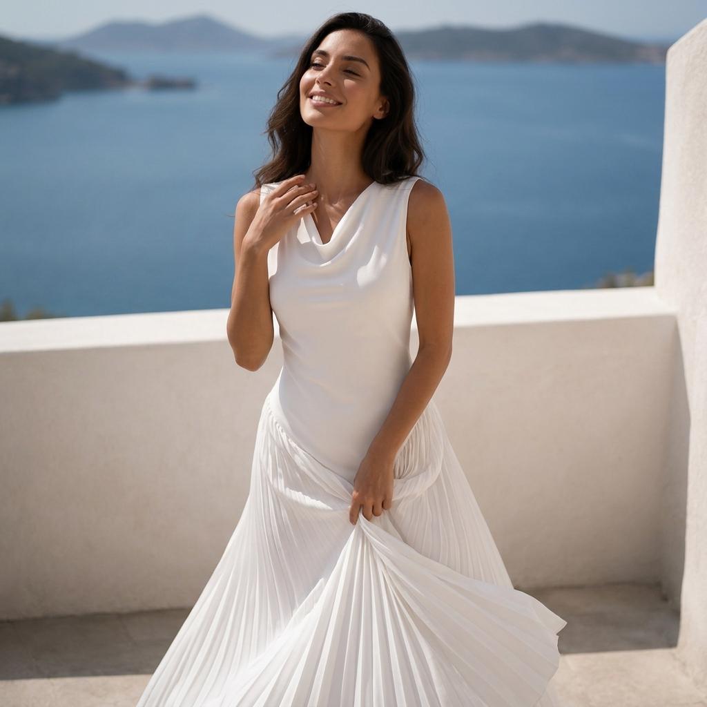 White Maxi Dress, Pleated Dress, Sleeveless Dress, Summer Dress Women, Elegant White Dress, Resort Dress, Wedding Guest Dress