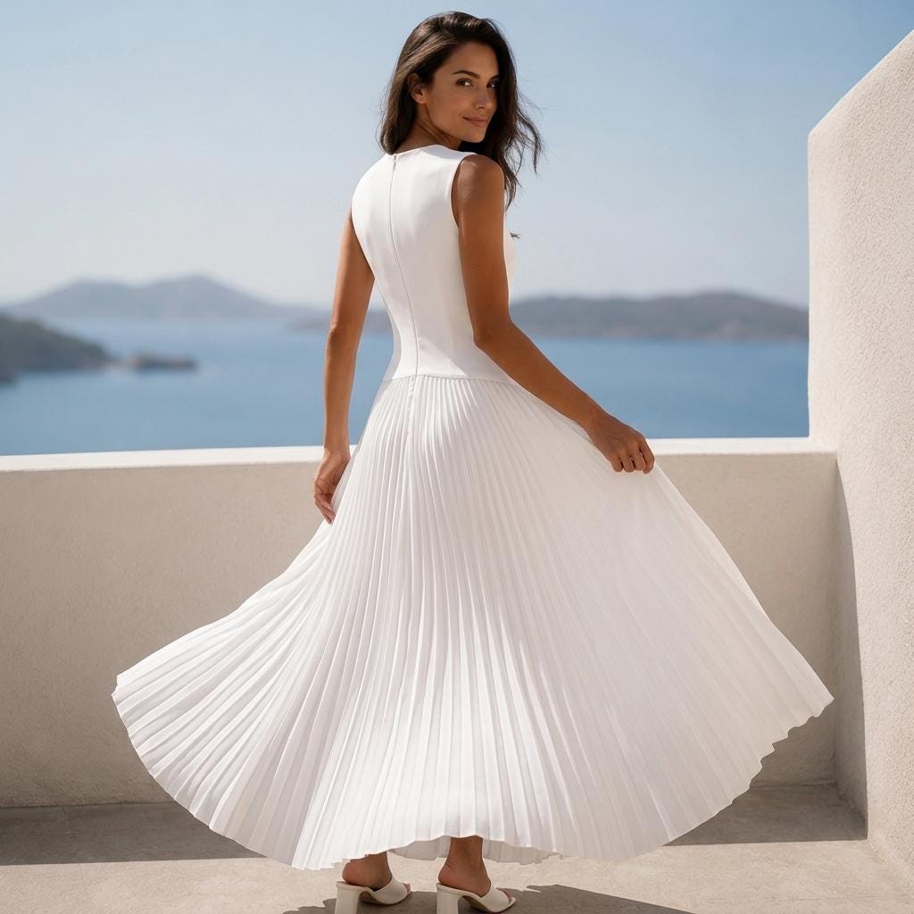 White Maxi Dress, Pleated Dress, Sleeveless Dress, Summer Dress Women, Elegant White Dress, Resort Dress, Wedding Guest Dress