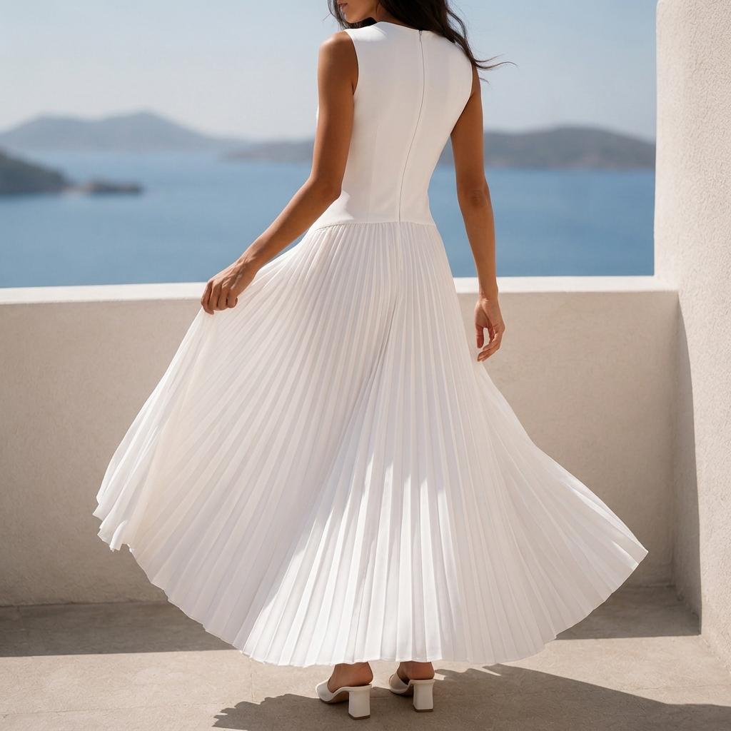 White Maxi Dress, Pleated Dress, Sleeveless Dress, Summer Dress Women, Elegant White Dress, Resort Dress, Wedding Guest Dress