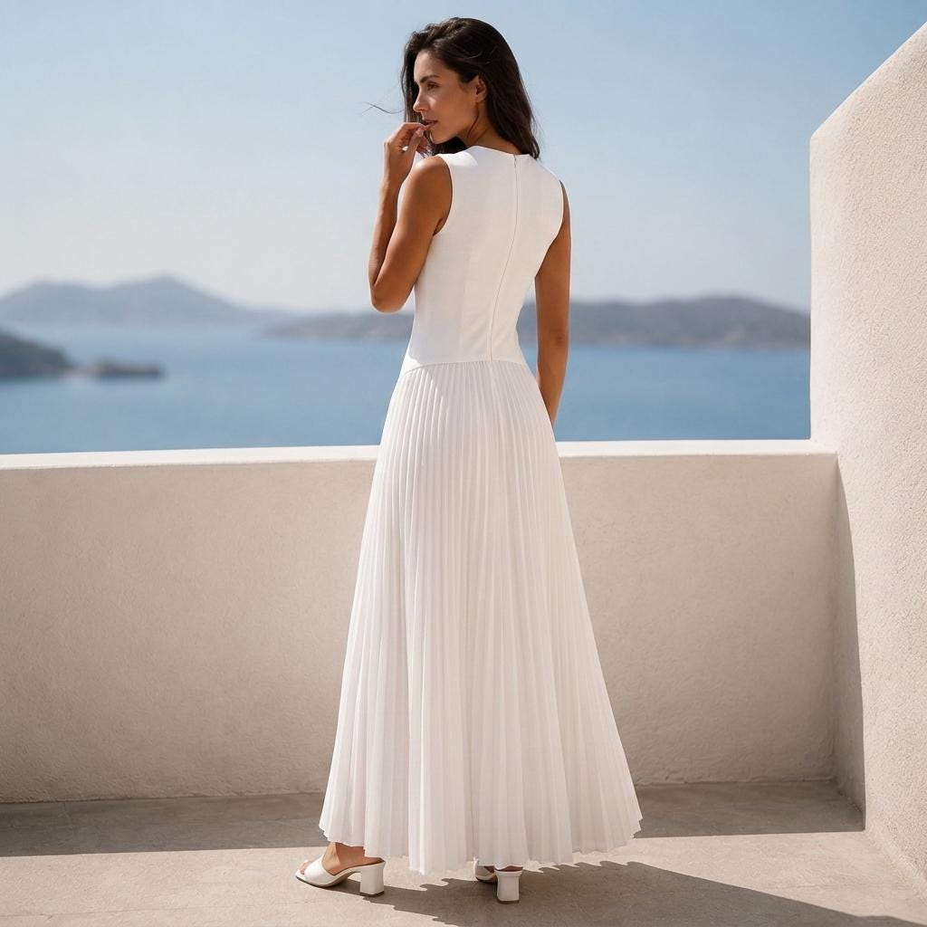 White Maxi Dress, Pleated Dress, Sleeveless Dress, Summer Dress Women, Elegant White Dress, Resort Dress, Wedding Guest Dress