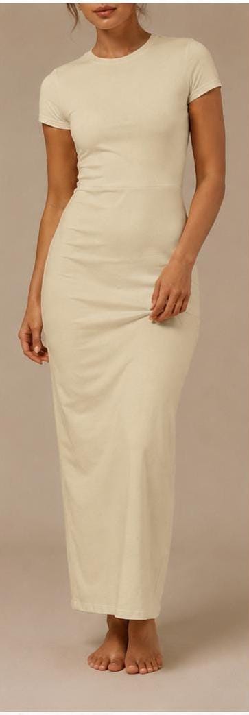 Cotton Maxi  Dress, XS-XL, Soft Cotton, Short Sleeve, Bodycon, Casual, Lounge Dress, Plain Basic, Stretch, Women Outfit
