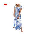 Summer Maxi Dress Women Cap Sleeve Crew Neck Casual Beach Vacation Sundress with Pockets