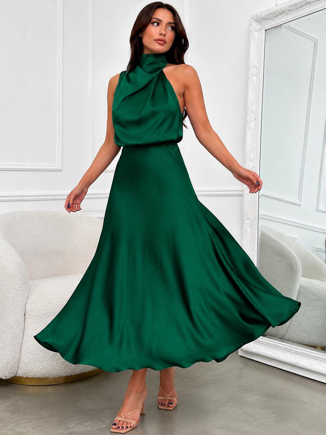 Summer High-End Silk Satin Sleeveless Elegant Maxi Formal Evening Party Cocktail Wedding Guest Dress