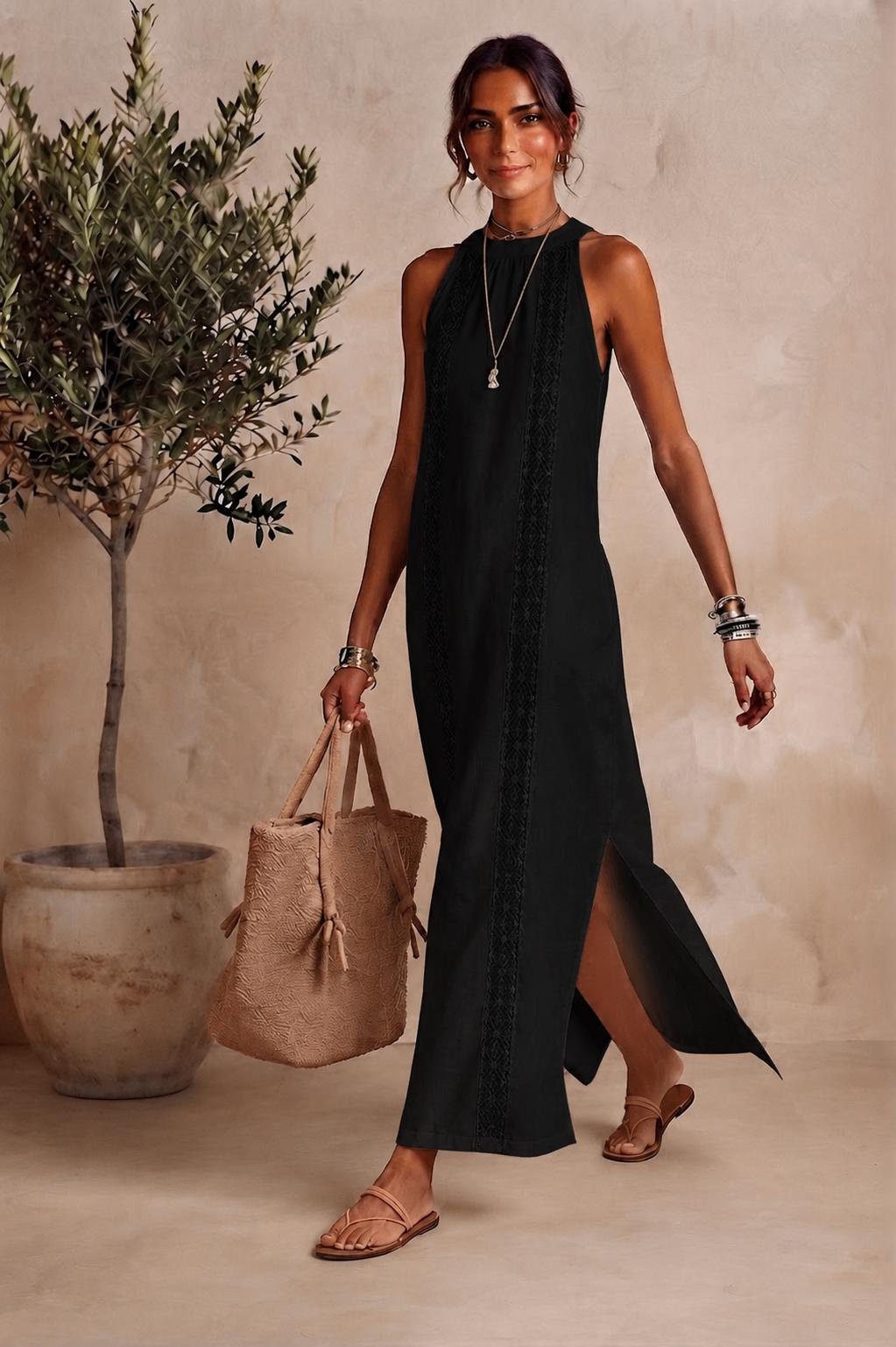 Womens Sleeveless Maxi Dress Boho Summer Dress Casual Linen Look Dress Elegant Vacation Dress Beach Resort Dress Loose Fit Long Dress