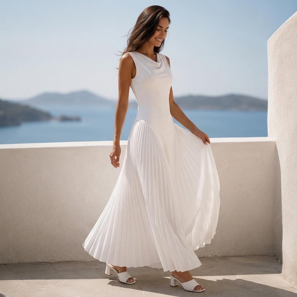 White Maxi Dress, Pleated Dress, Sleeveless Dress, Summer Dress Women, Elegant White Dress, Resort Dress, Wedding Guest Dress
