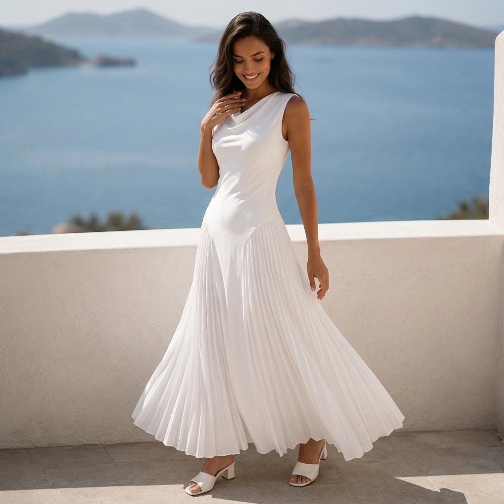 White Maxi Dress, Pleated Dress, Sleeveless Dress, Summer Dress Women, Elegant White Dress, Resort Dress, Wedding Guest Dress