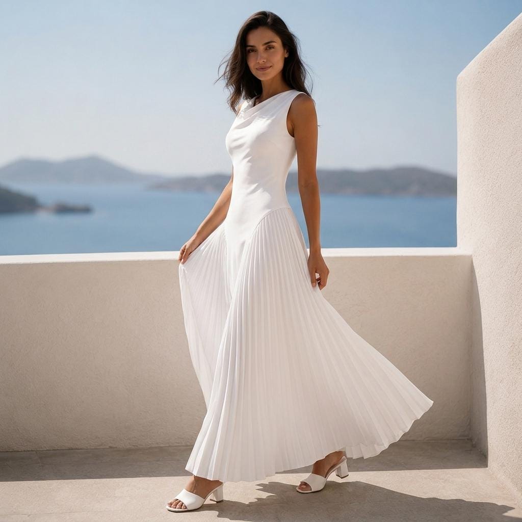 White Maxi Dress, Pleated Dress, Sleeveless Dress, Summer Dress Women, Elegant White Dress, Resort Dress, Wedding Guest Dress