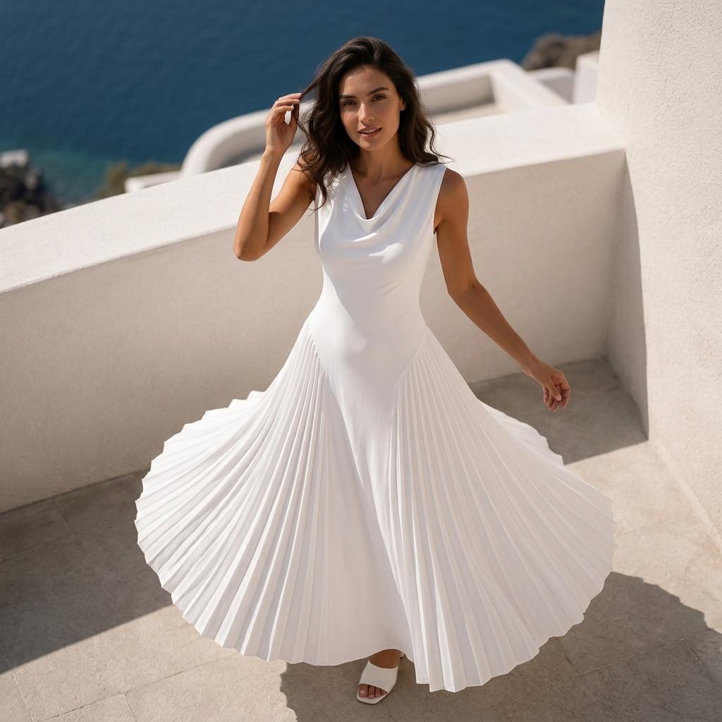 White Maxi Dress, Pleated Dress, Sleeveless Dress, Summer Dress Women, Elegant White Dress, Resort Dress, Wedding Guest Dress