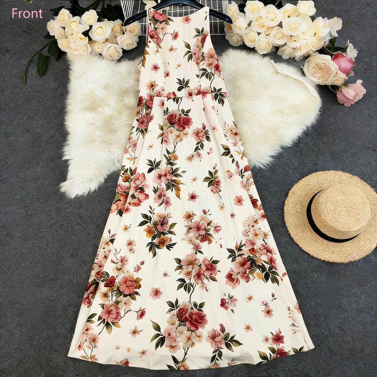 Women's Sleeveless Floral Maxi Dress | Boho Wedding Guest Dress | Elegant Summer Evening Gown | Gift for her | Summer Floral Dress